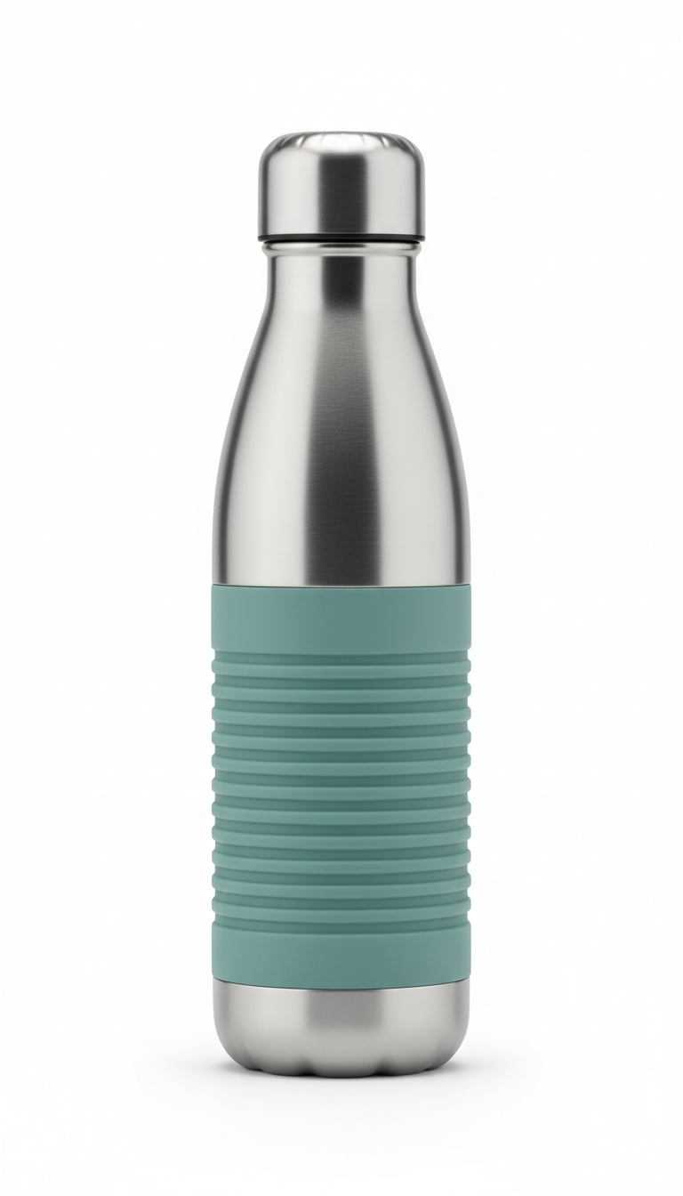 Stainless steel bottle with silicone grip