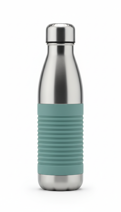 Stainless steel bottle with silicone grip