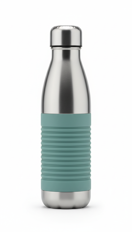 Stainless steel bottle with silicone grip
